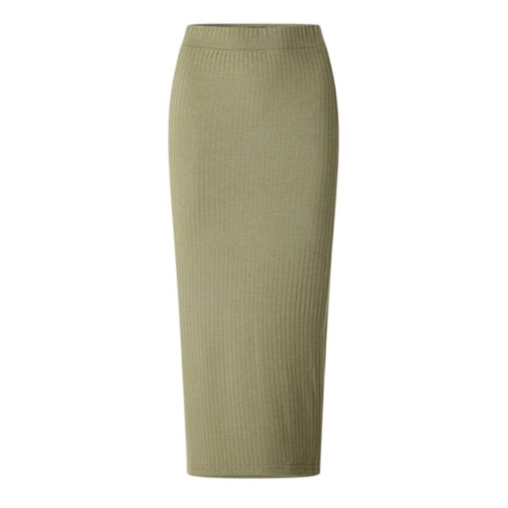 Pieces Womens/Ladies Ribbed Midi Skirt / Deep Lichen Green